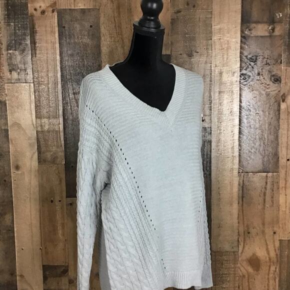 Caslon Women’s Size Small Gray Cable Knit V-Neck Oversized Pullover Sweater NWOT - Picture 8 of 14